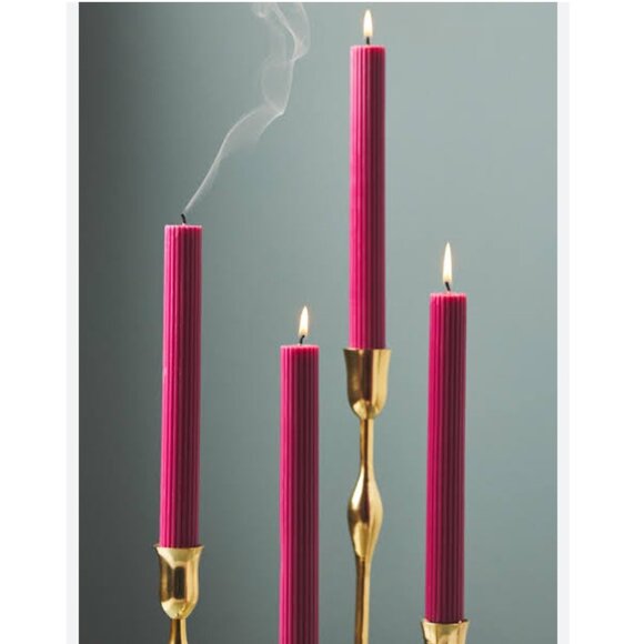 Anthropologie Fluted Medium Pink Taper Candles Set of 4 NEW WITH‎ TAG - Picture 1 of 3